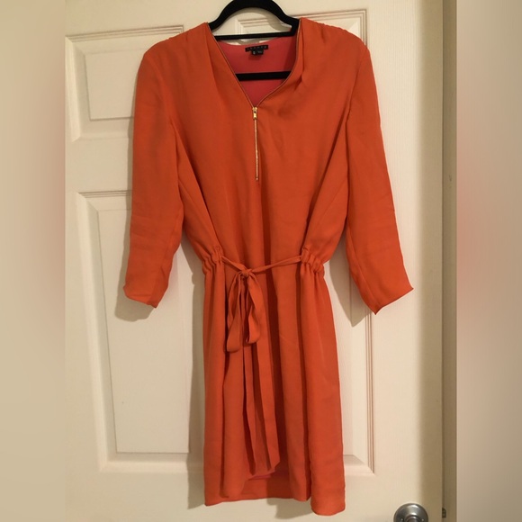 Theory Ivona Double Georgette Silk Dress in Coral - Picture 2 of 5